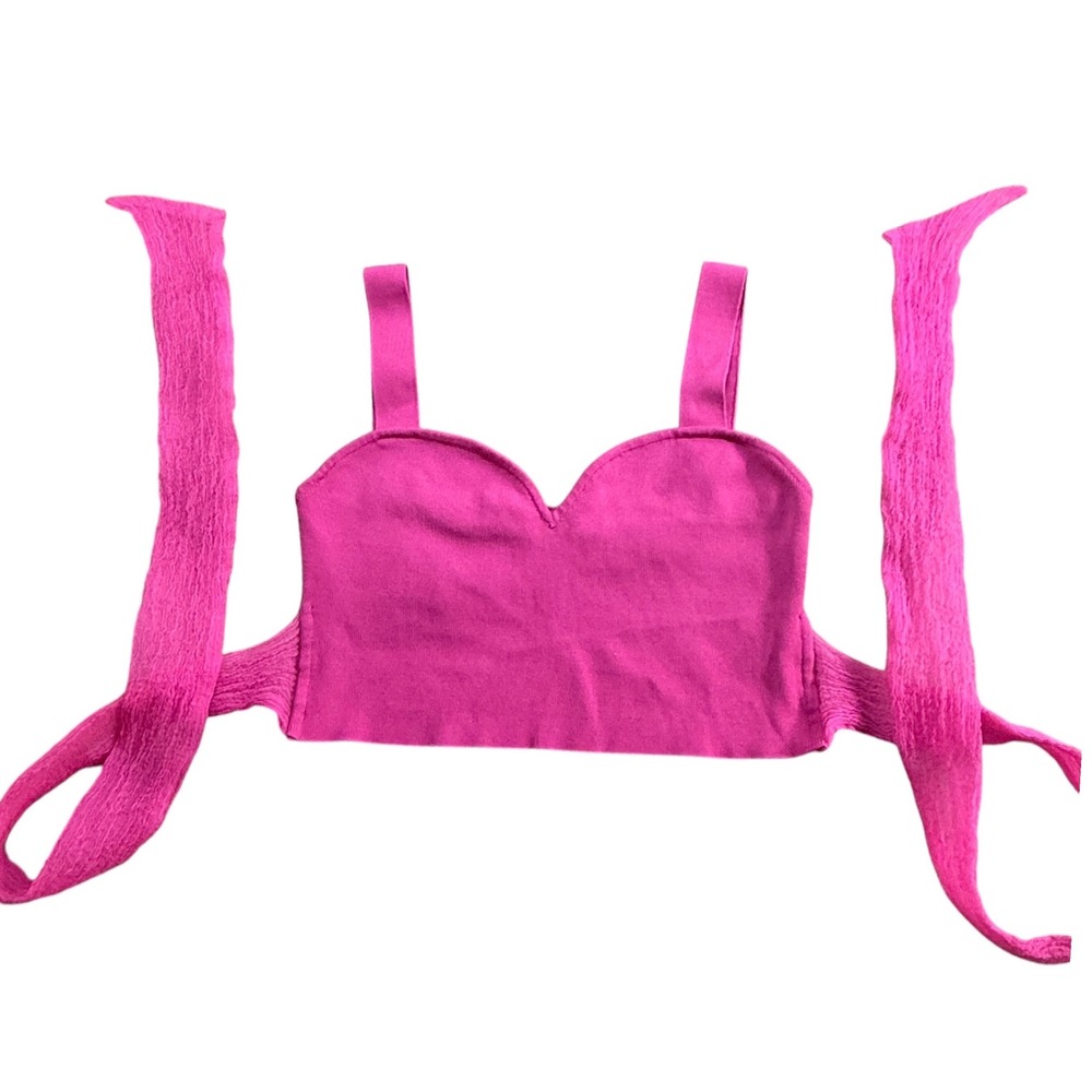 Zara Pink Knit Sweetheart Wrap Bralette Crop Top Small Fuchsia Balletcore